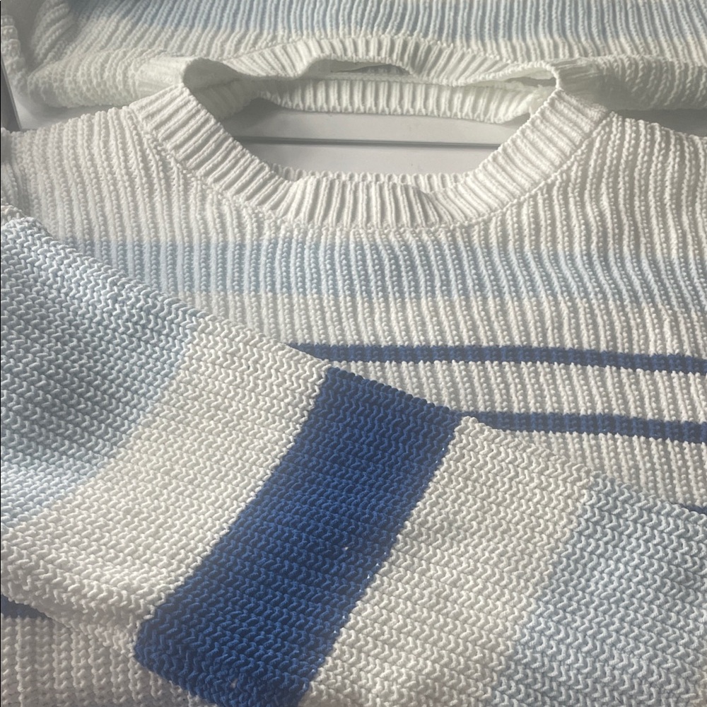 Francesca's Collections Men's Blue and White Crewneck Sweater